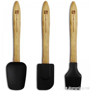 ALLWIN HOUSEWARE Brush Spoonula Spatula 3 piece Heat Resistant Non-Stick Silicone Rubber Kitchen Utensils Set with ACACIA Wood Handle Black - B077ST9T54
